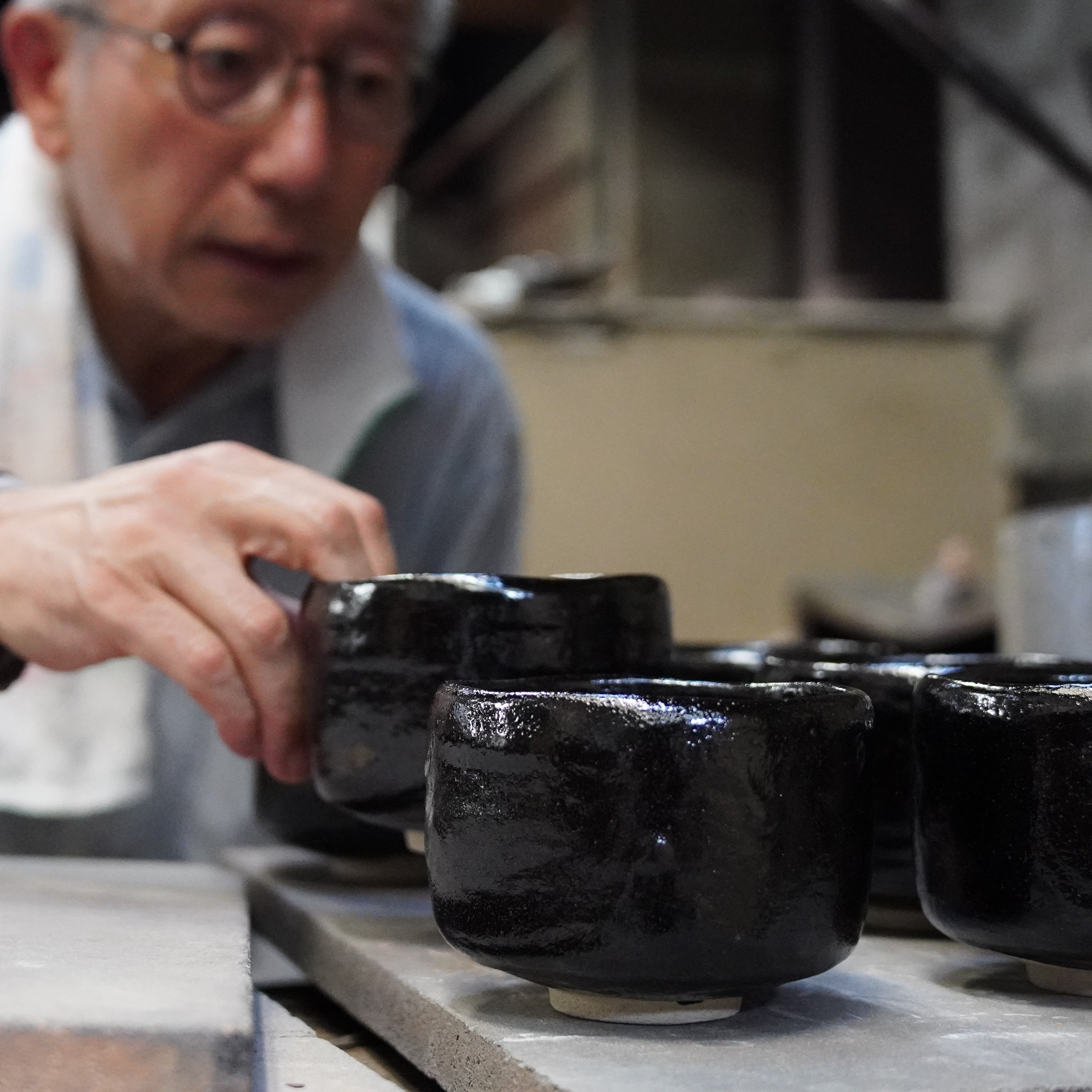 Raku Pottery / Tea Bowl / Irises