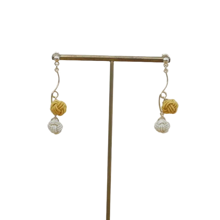 Double Tamamusubi Knot Earrings -Yellow-