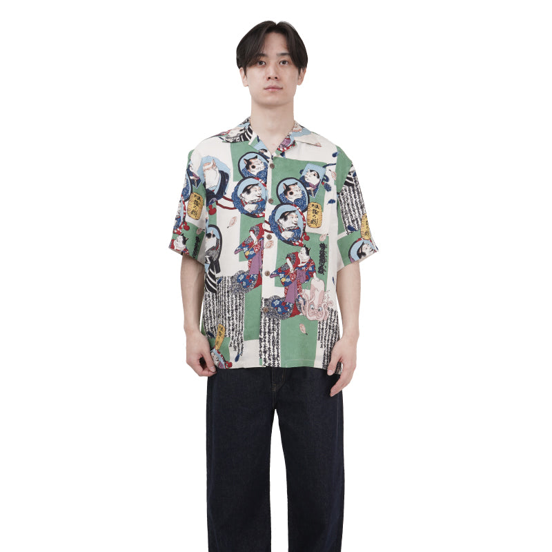 Aloha Shirt / Kyoyuzen / Kuniyoshi Katsushika / Kabuki Cats