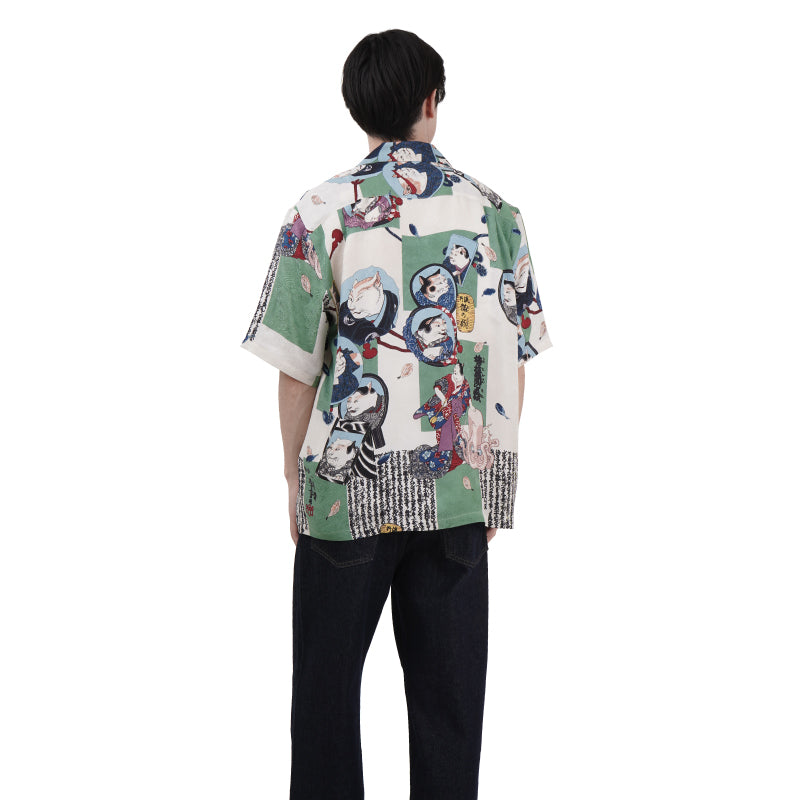 Aloha Shirt / Kyoyuzen / Kuniyoshi Katsushika / Kabuki Cats