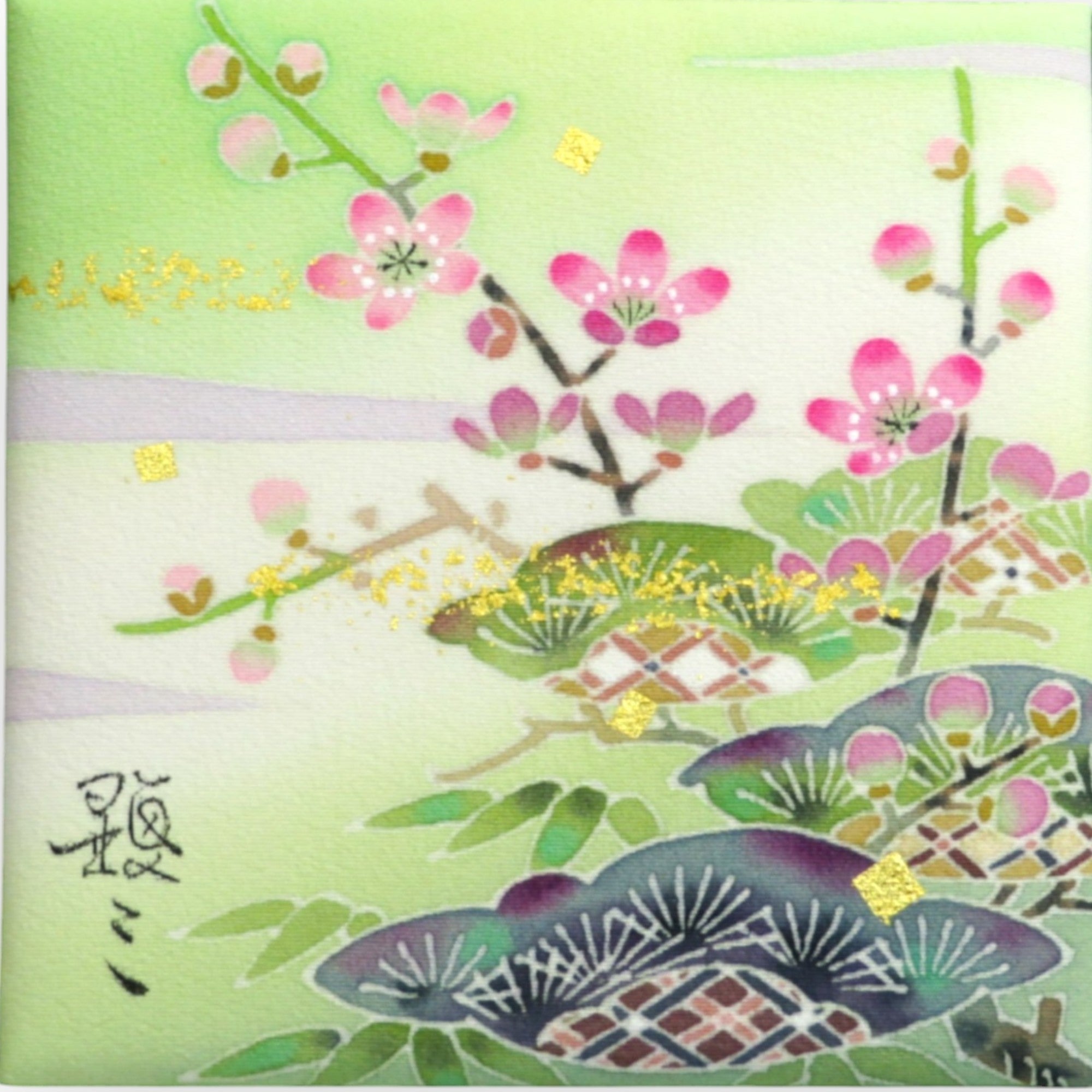 Kaga Yuzen Panel / Pine Bambuspflaume