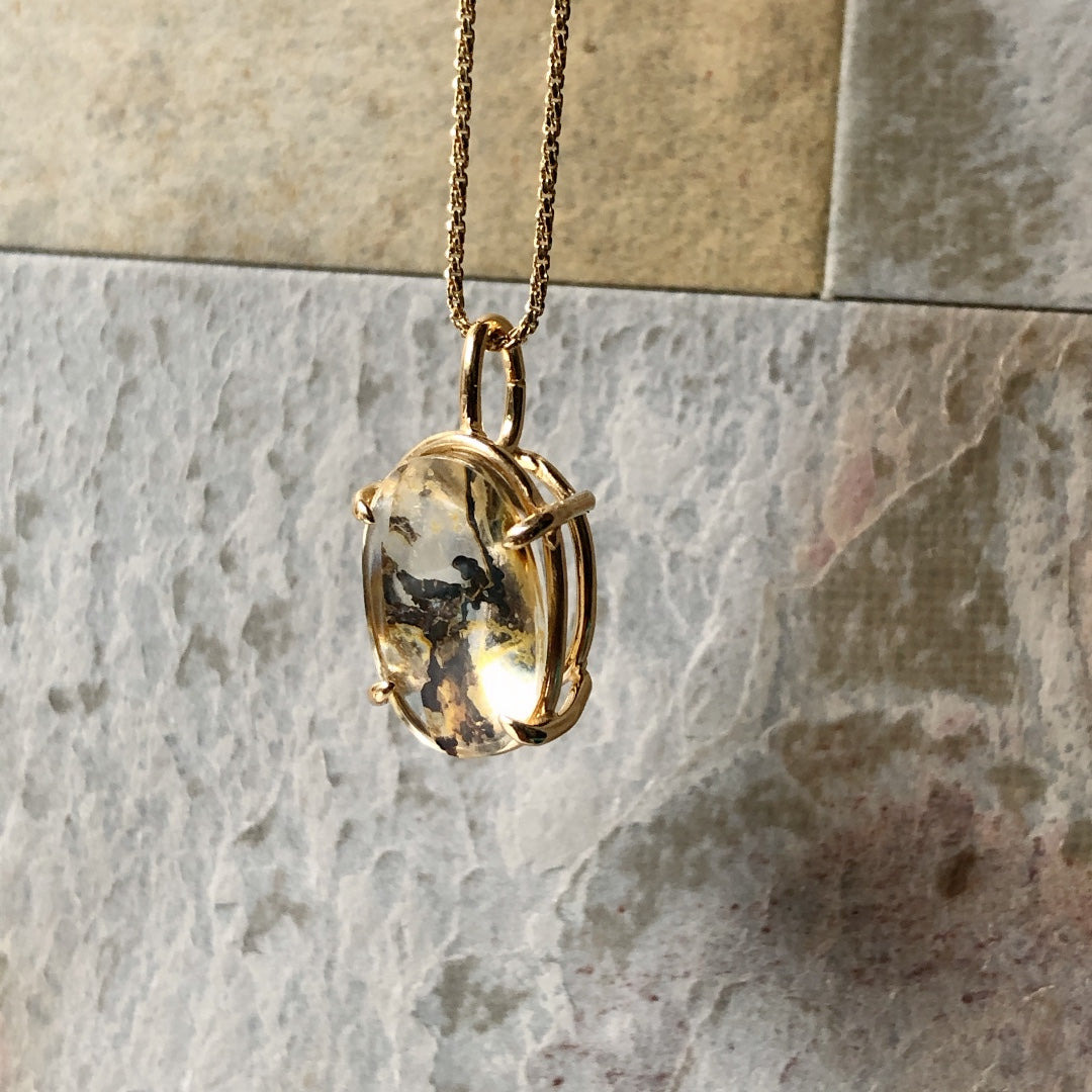 Silver Necklace / Sterling Silver / Dendritic Quartz / No.003