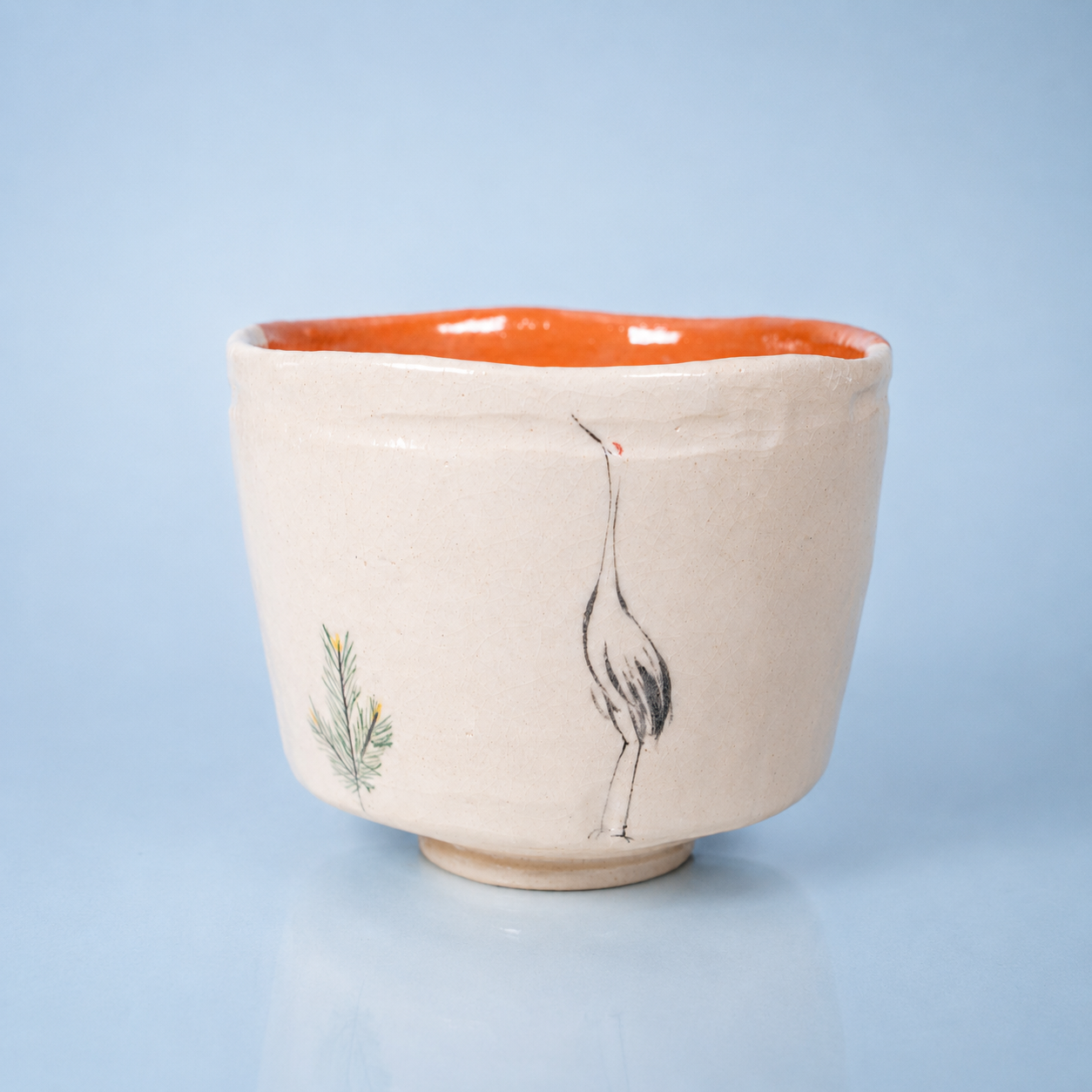 Raku Pottery / Tea Bowl / Crane