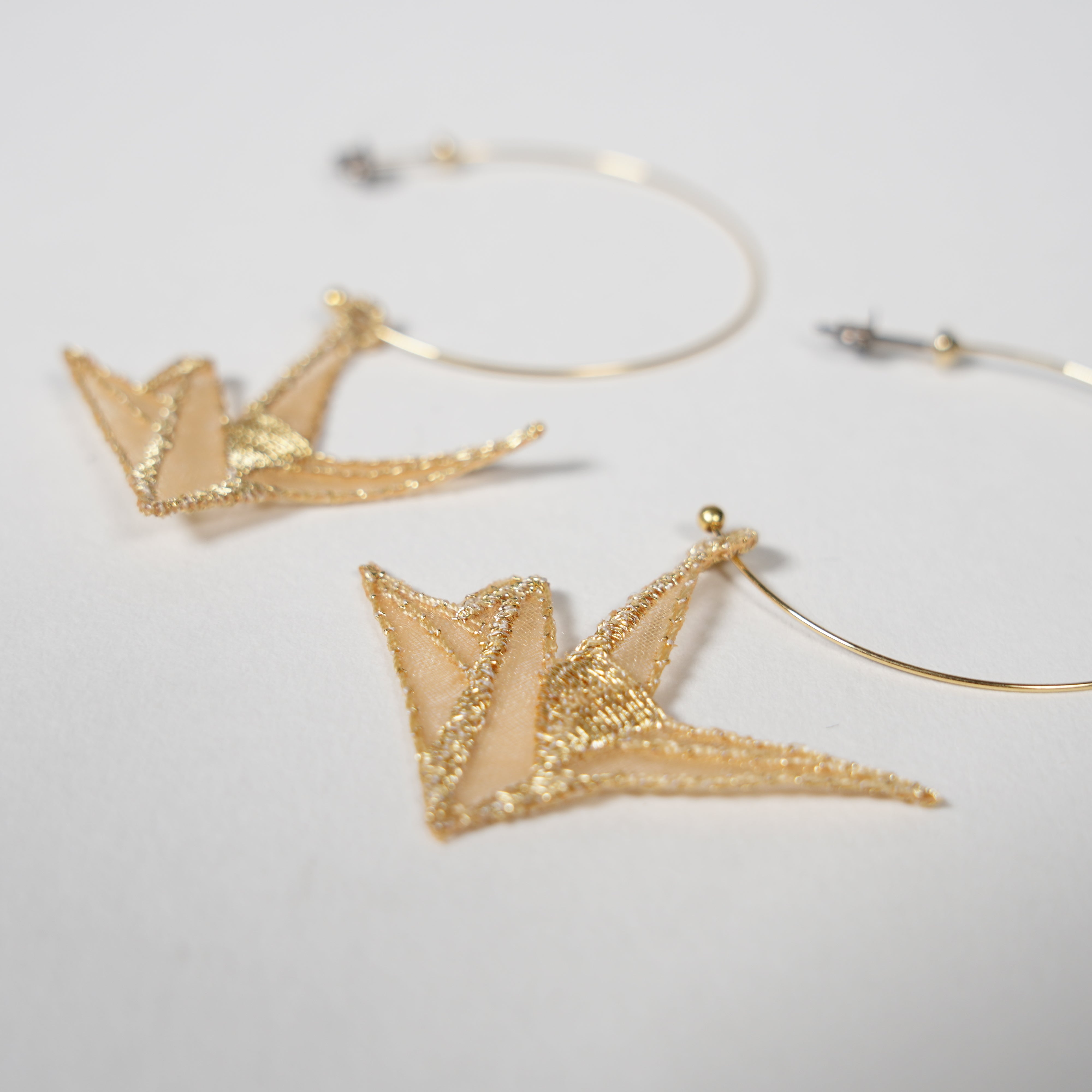 Embroidered Earrings / Metallic Thread / Kyoto Crane