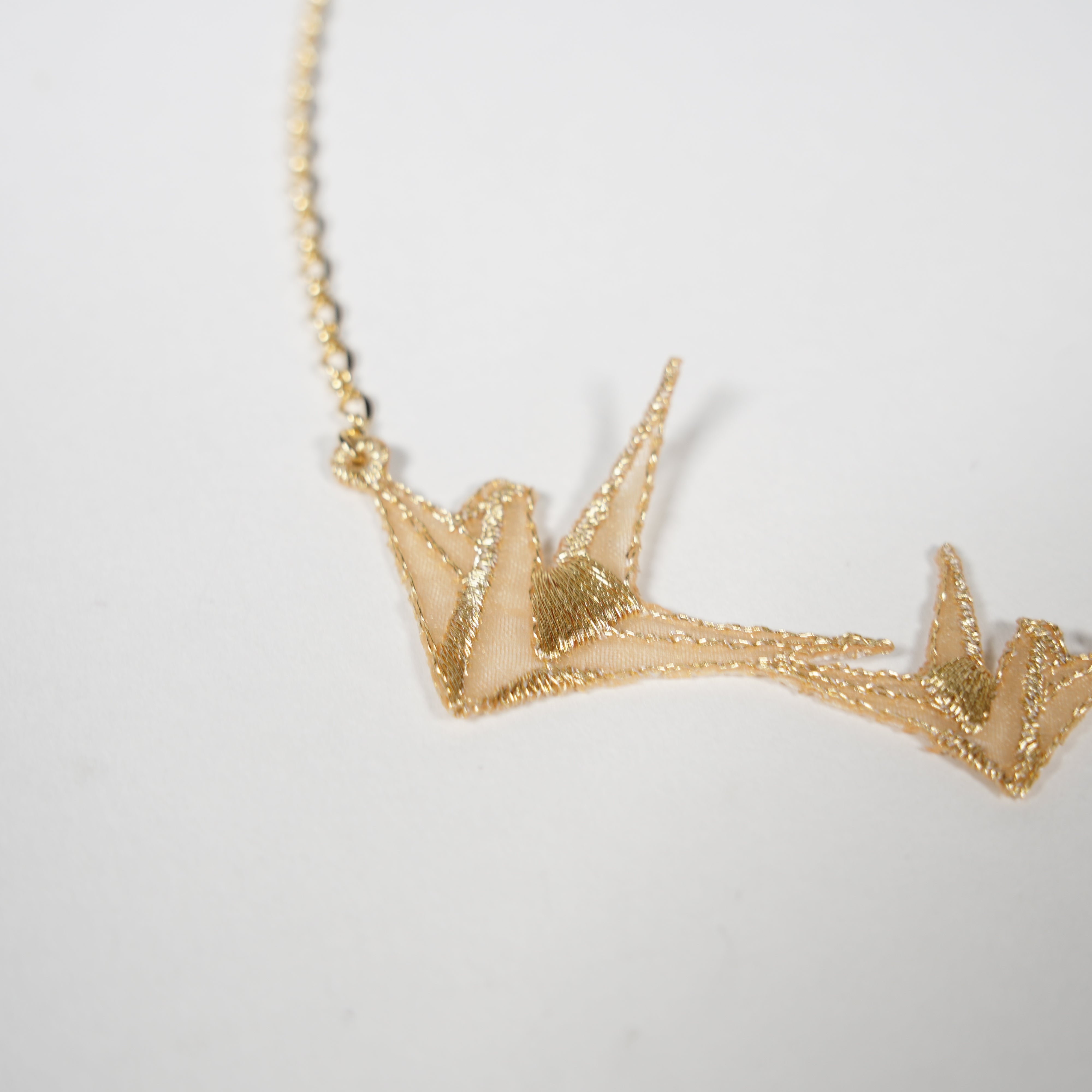 Embroidered Necklace / Metallic Thread / Kyoto Crane