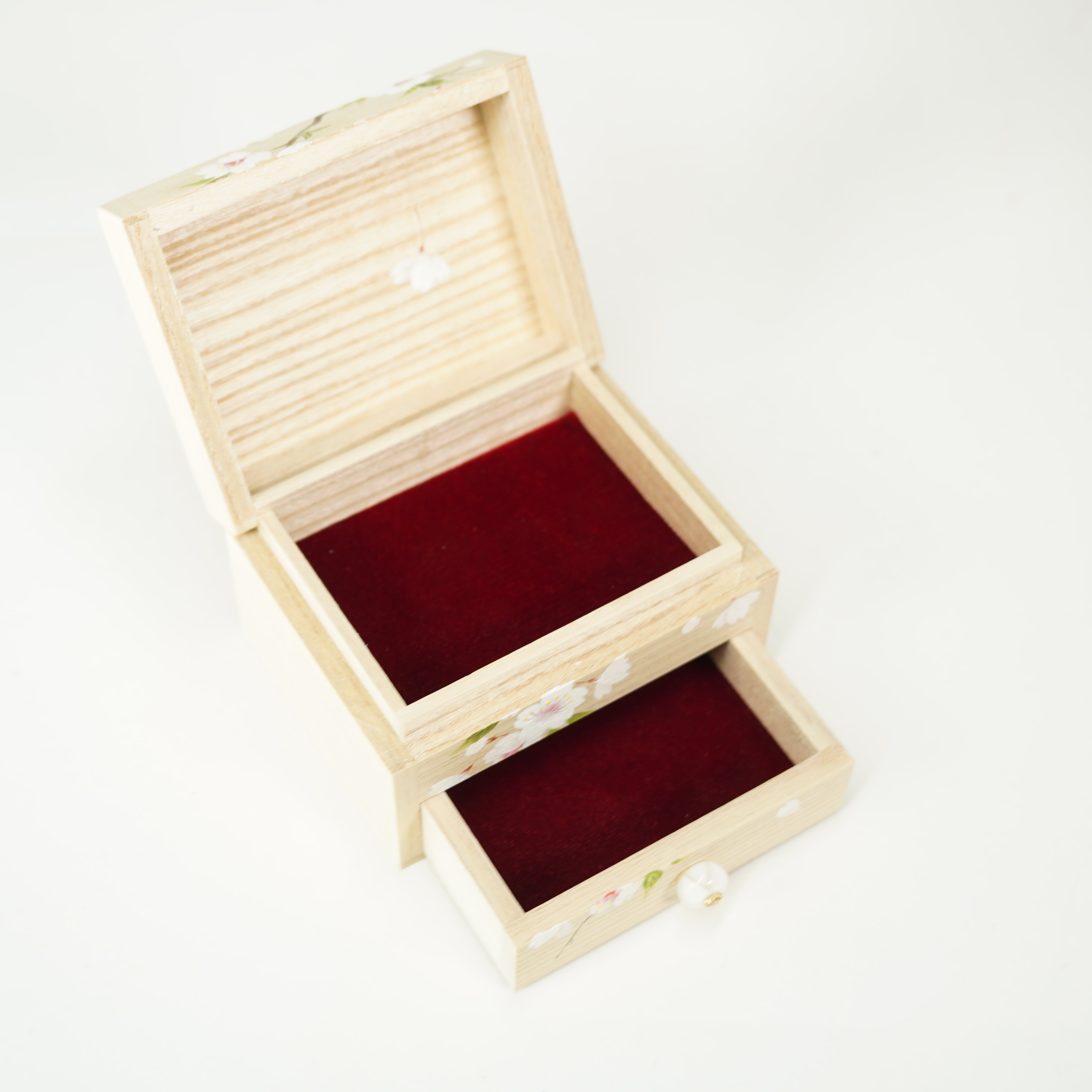 Hand-painted Jewelry Box / Paulownia Wood / Cherry Blossom