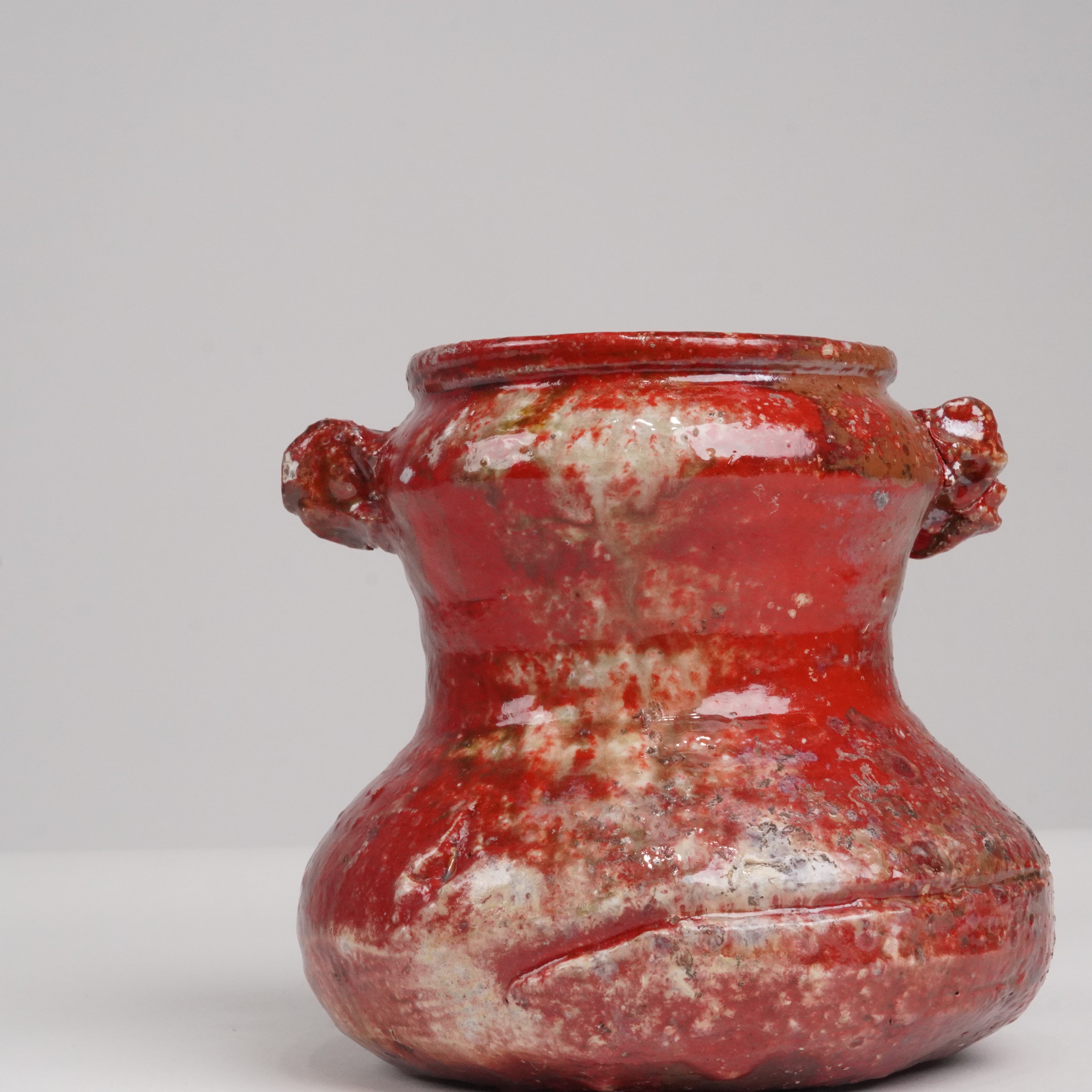 Flower Vase / Tanba Ware / Aka-Tanba Red / Handled
