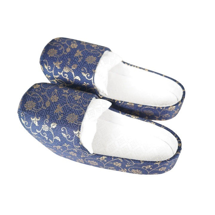 Clogs peu profonds / nishijin textile / arabesque / bleu marine