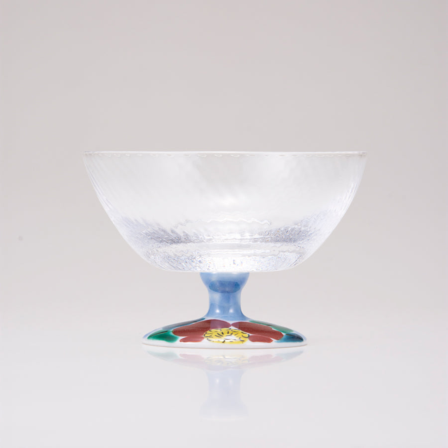 Kutani Japanese Dessert Verre / Blue Camellia Sasanqua / Diagonal
