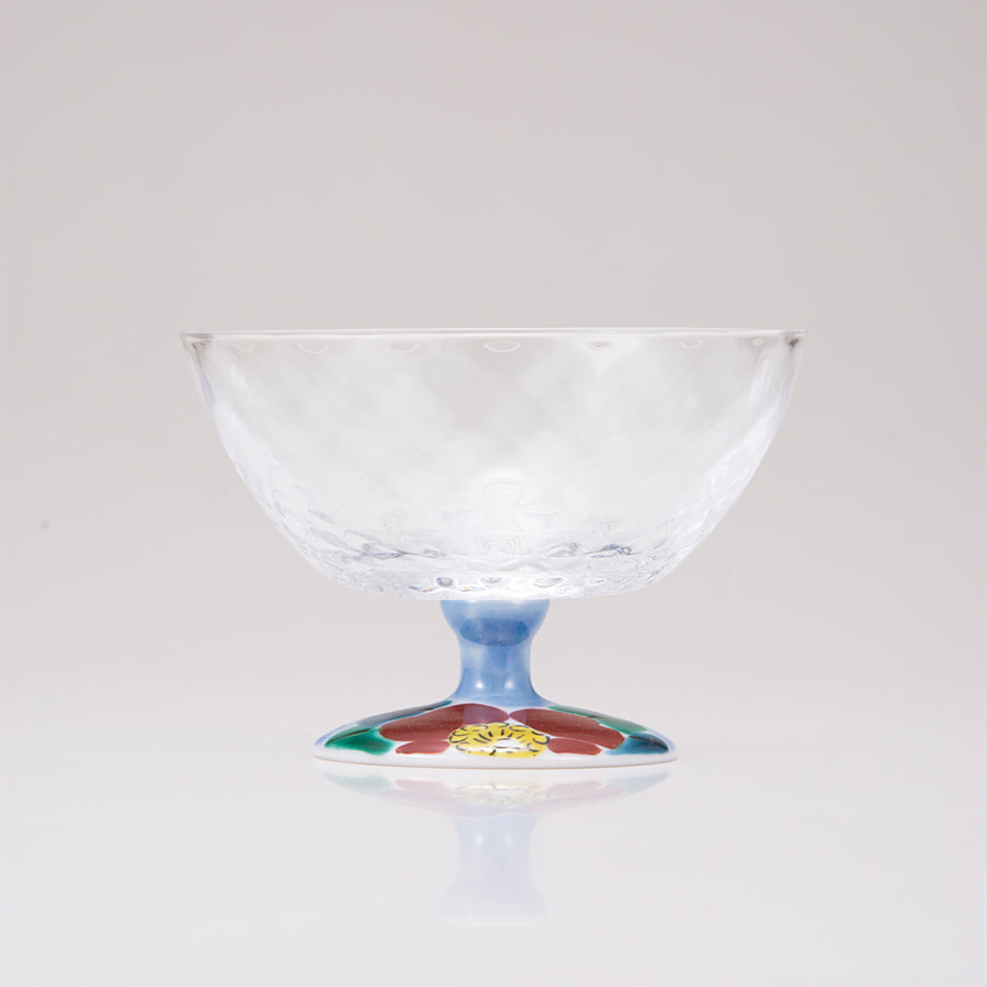 Kutani Japanese Dessert Verre / Blue Camellia Sasanqua / Plaid