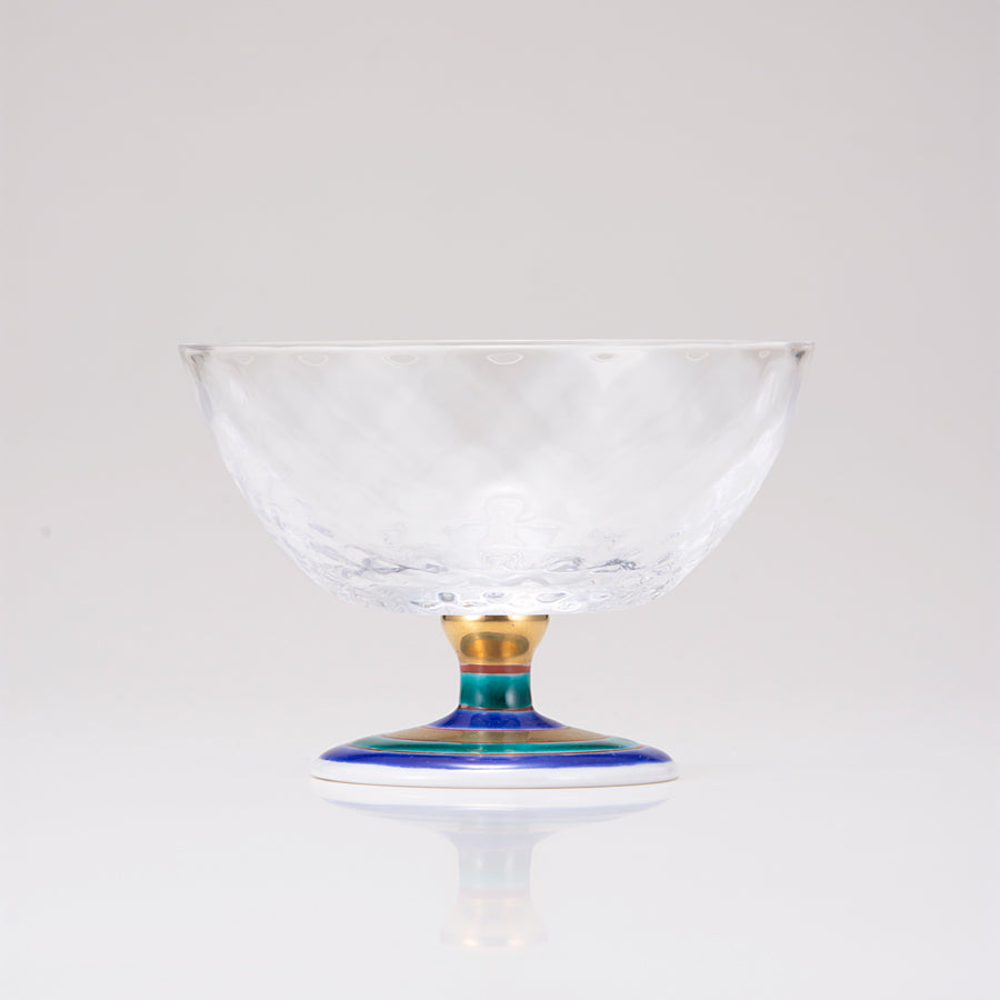 Kutani giapponese dessert vetro / top rotante blu / plaid