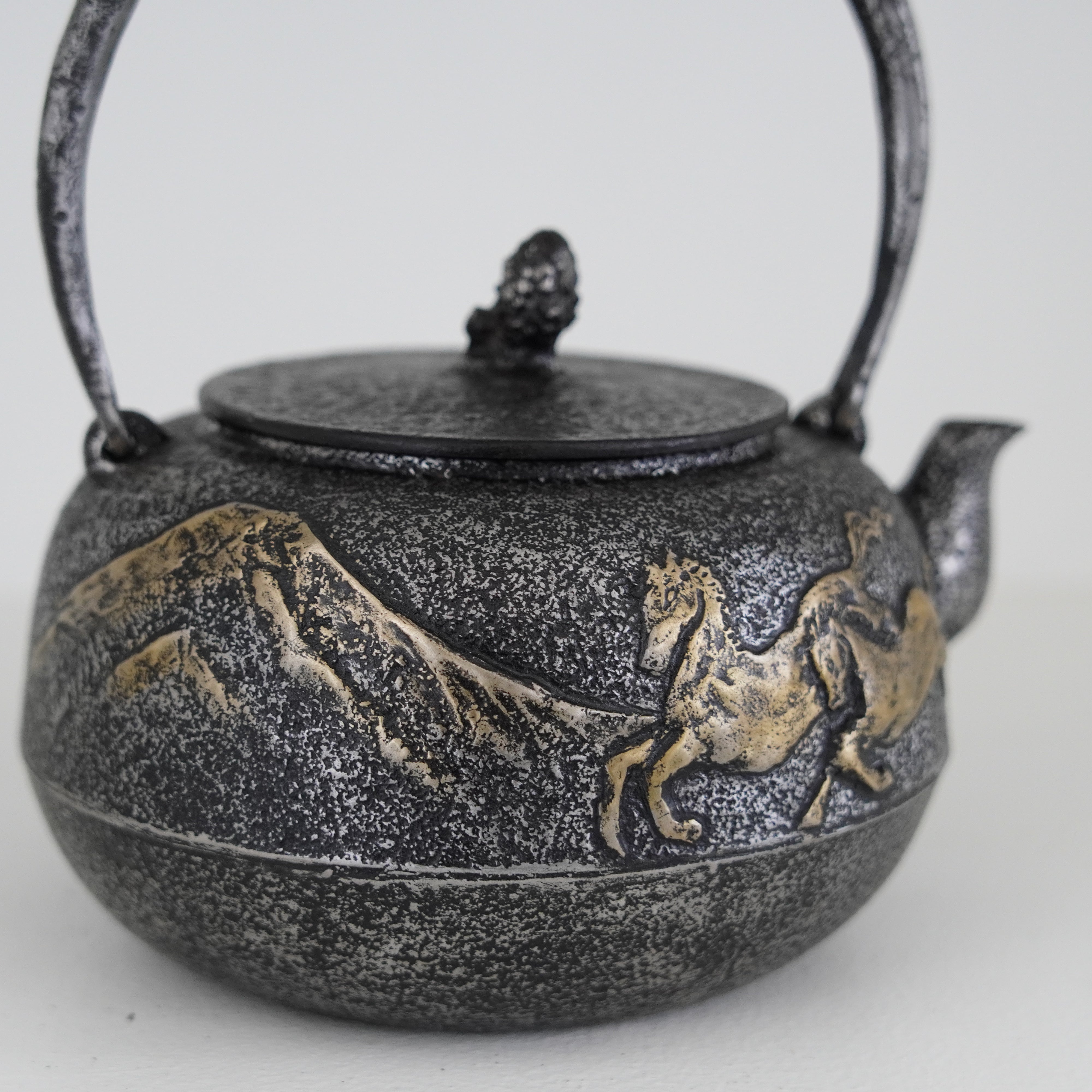 Iron Sand Kettle / Mt.Fuji & Horse / Flat Round Shape