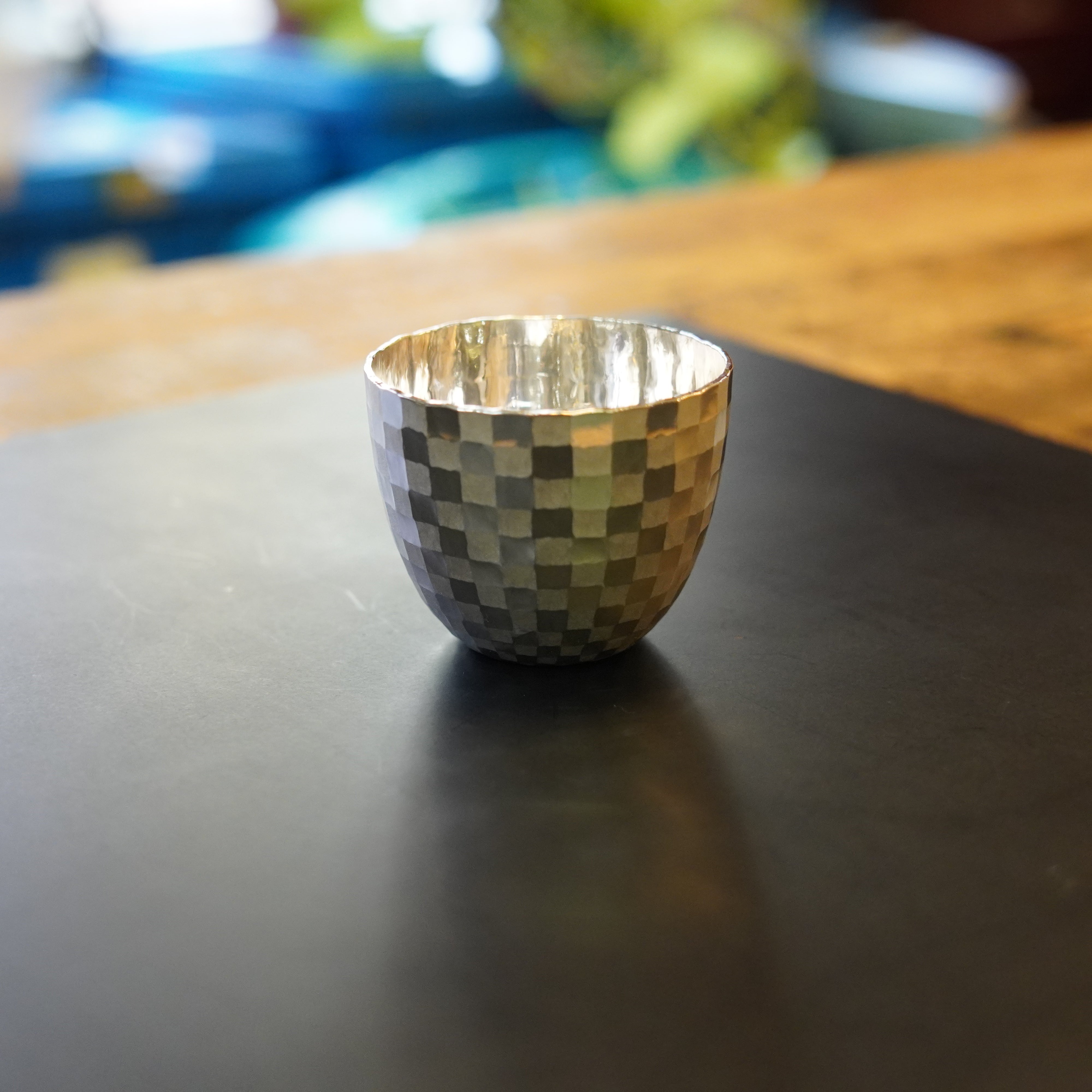 Silver Sake Cup / Sterling Silver / Ichimatsu Checkered
