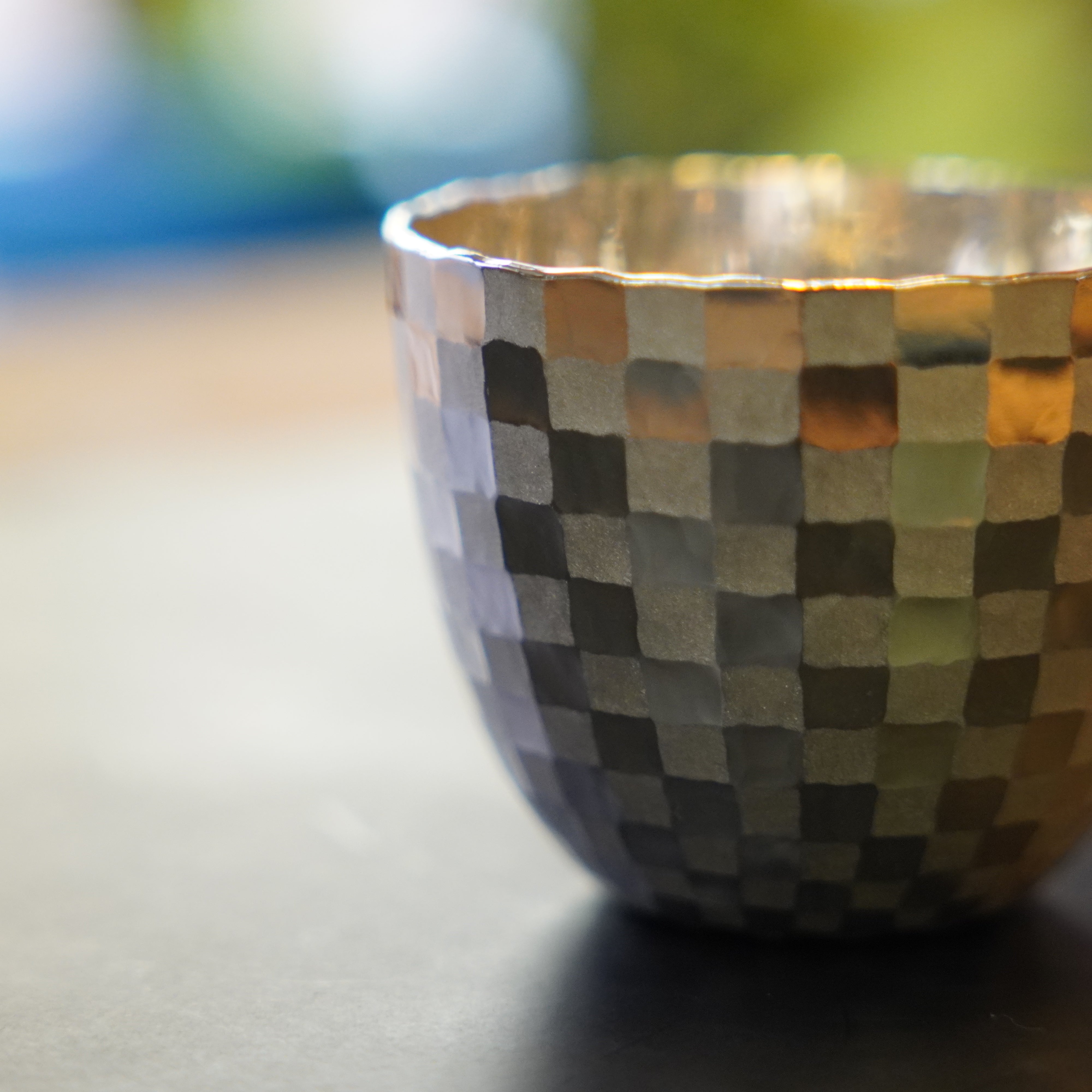Silver Sake Cup / Sterling Silver / Ichimatsu Checkered