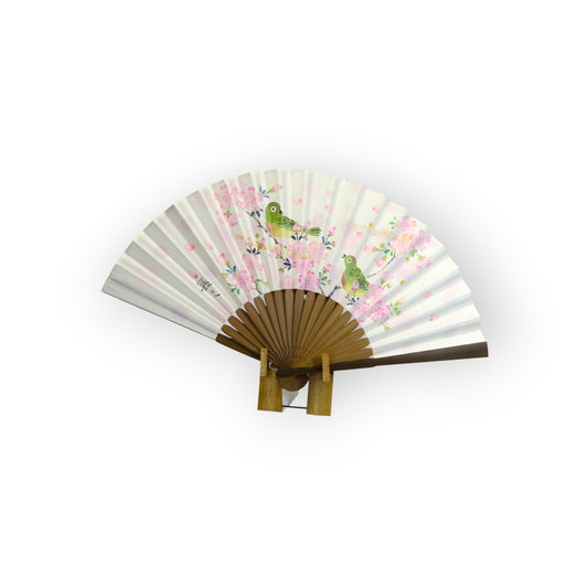 Kaga Yuzen Japanese Folding Fan / Zosterops Japonicus