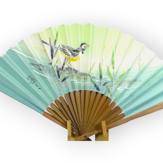 Kaga Yuzen Japanese Folding Fan / Motacilla Cinerea