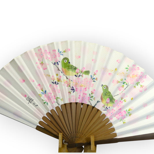 Kaga Yuzen Japanese Folding Fan / Zosterops Japonicus