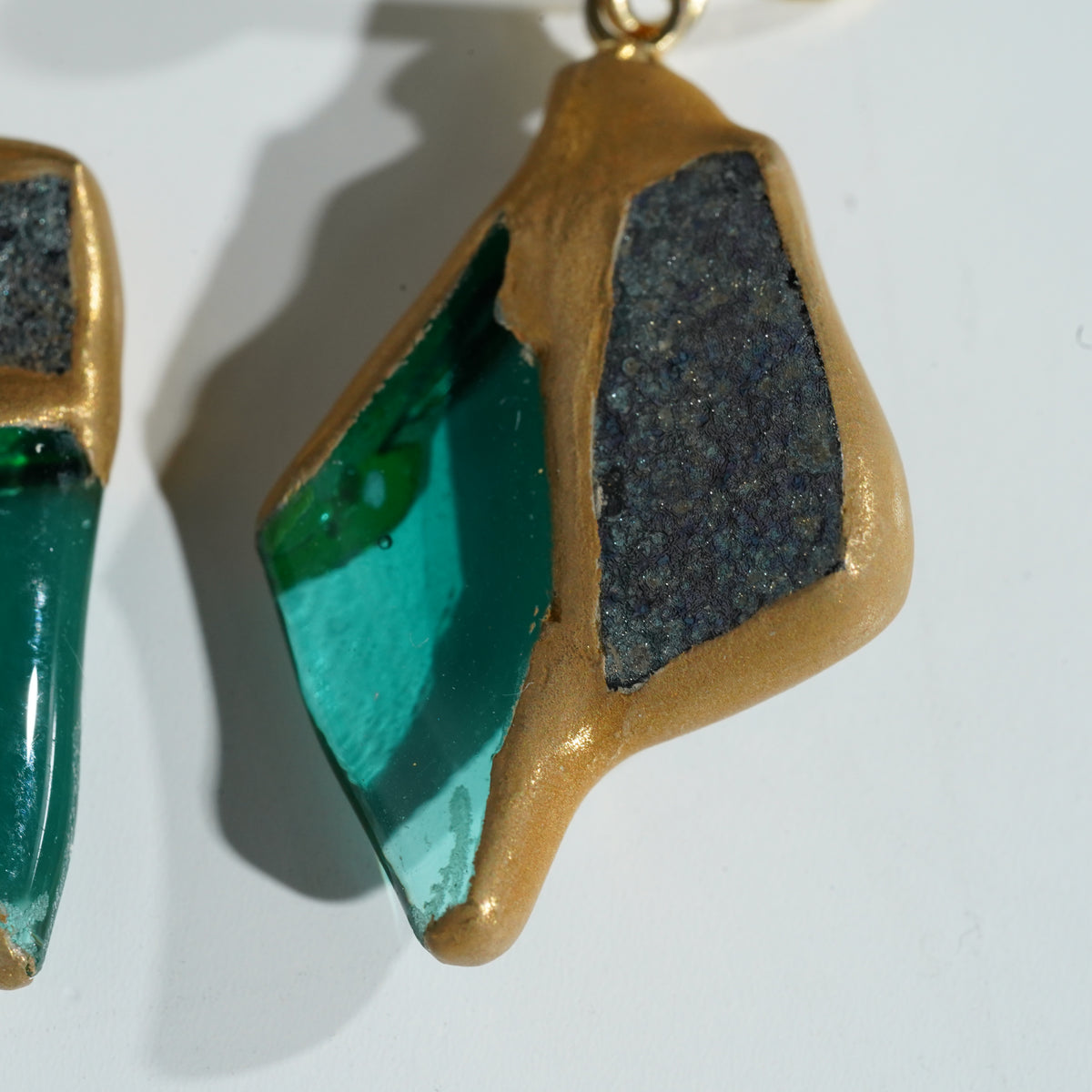 Kintsugi Earrings / Emerald Harmony
