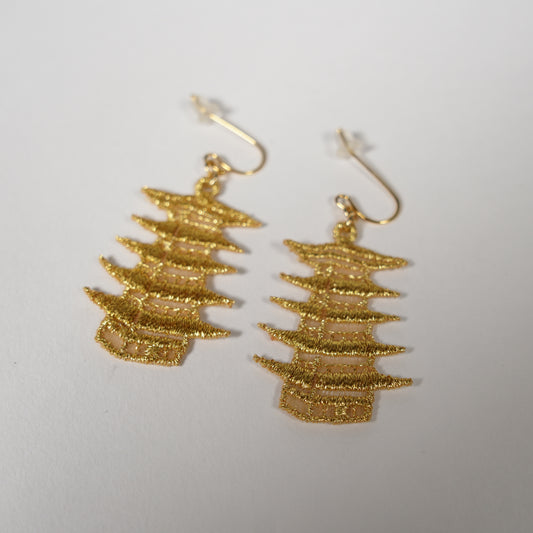 Gold Thread / Embroidery Earrings / Five-storied Pagoda