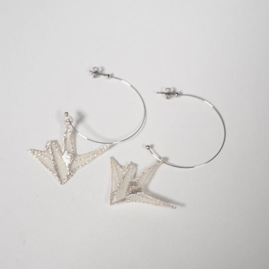 Gold Thread / Embroidery Earrings / Japanese Crane