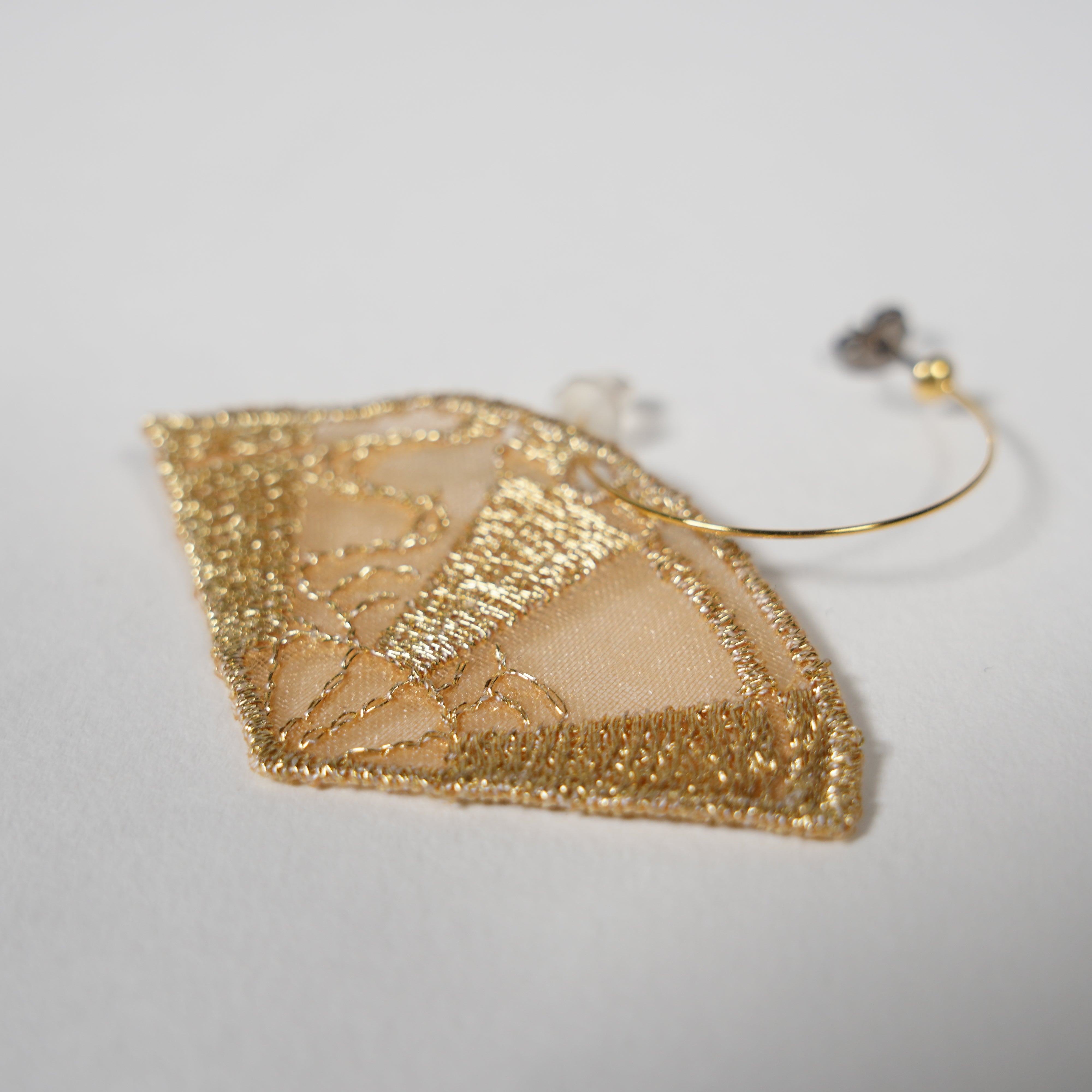 Embroidered Earrings / Metallic Thread / Kyoto Fan