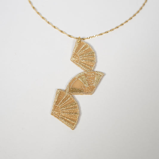 Gold Thread / Embroidery Necklace / Folding Fan
