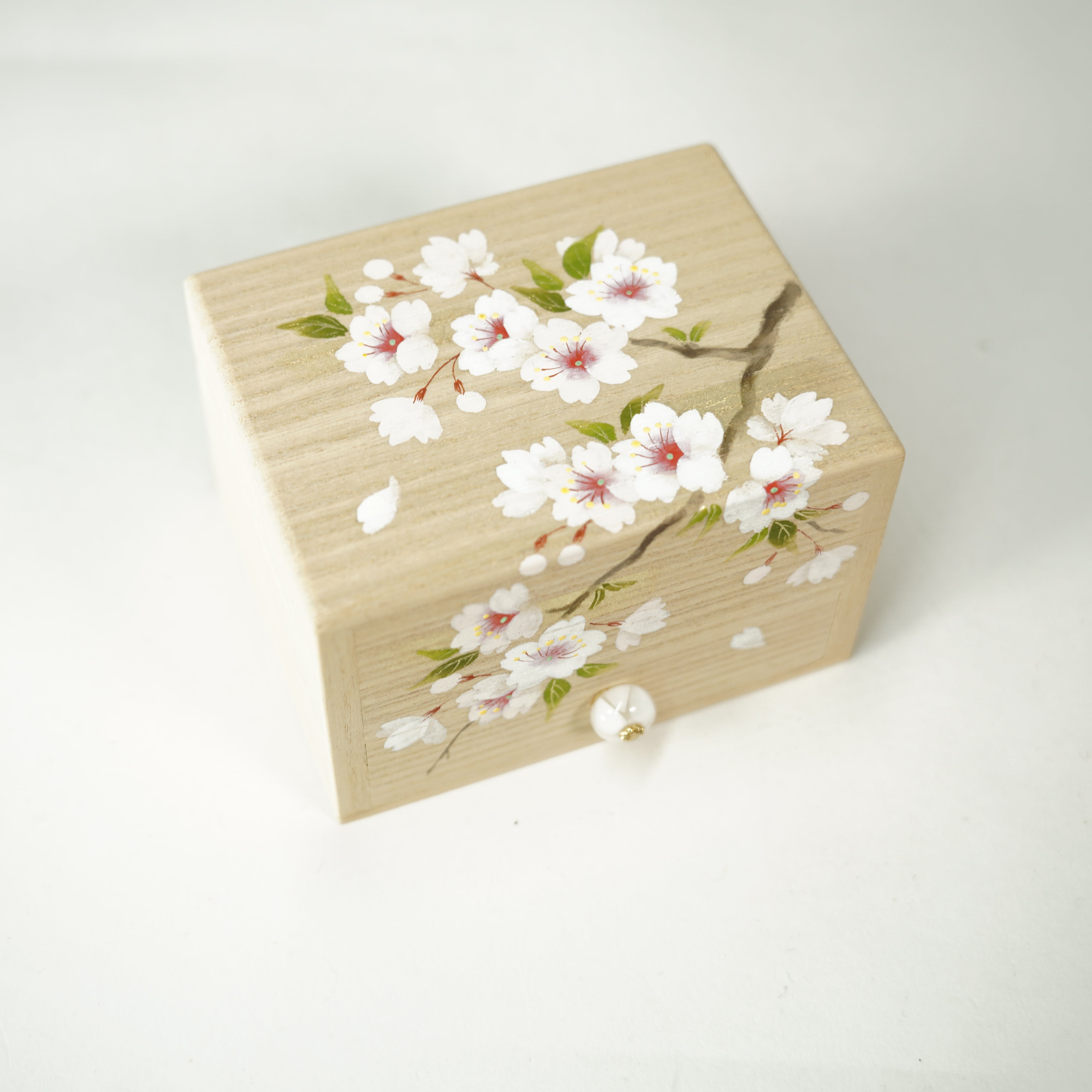 Hand-painted Jewelry Box / Paulownia Wood / Cherry Blossom
