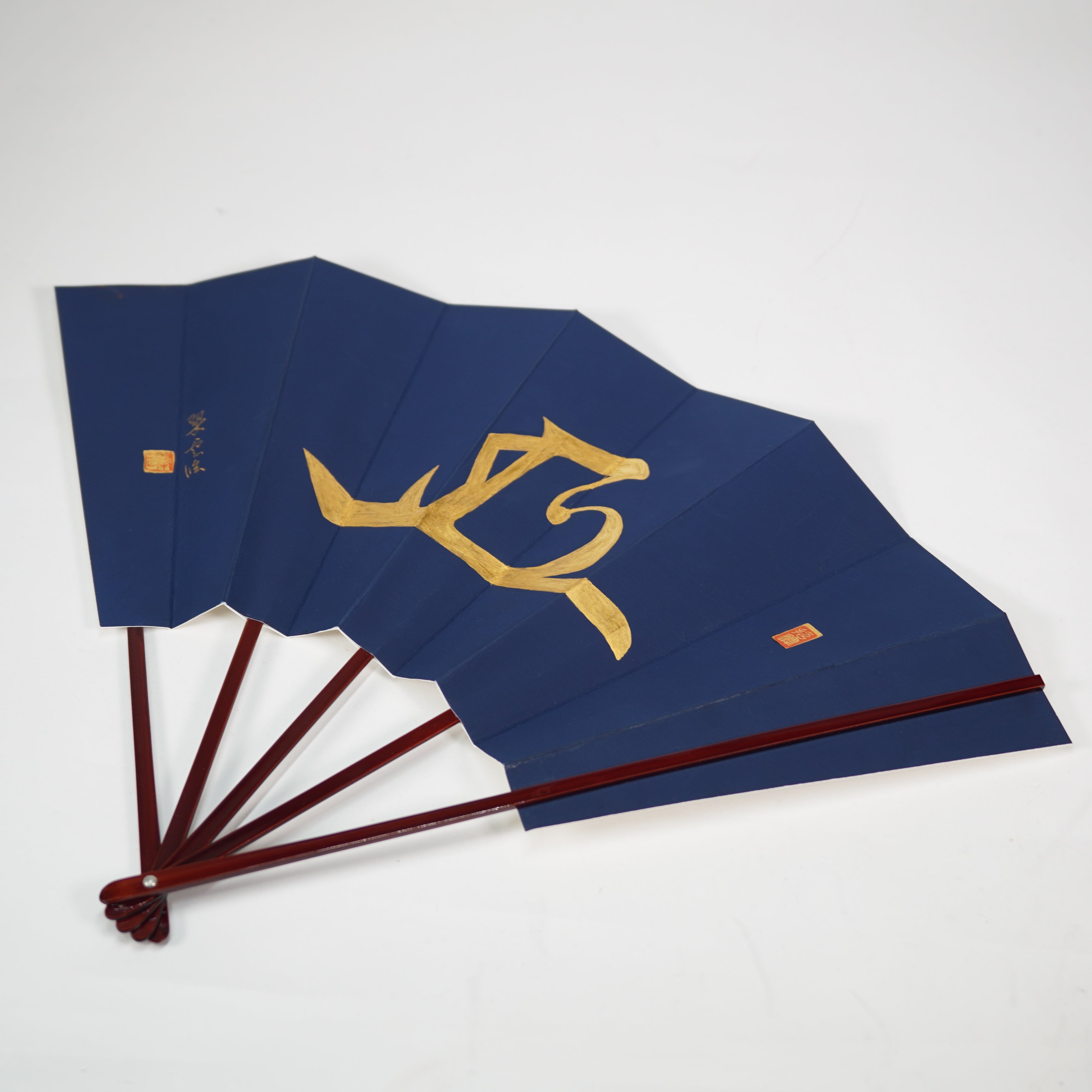 Art Folding Fan / Kaoh (Samurai Monogram) / Ieyasu Tokugawa / Sumi Ink