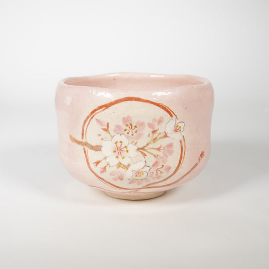 라쿠 도자기 / 차 그릇 / 체리 꽃의 화환