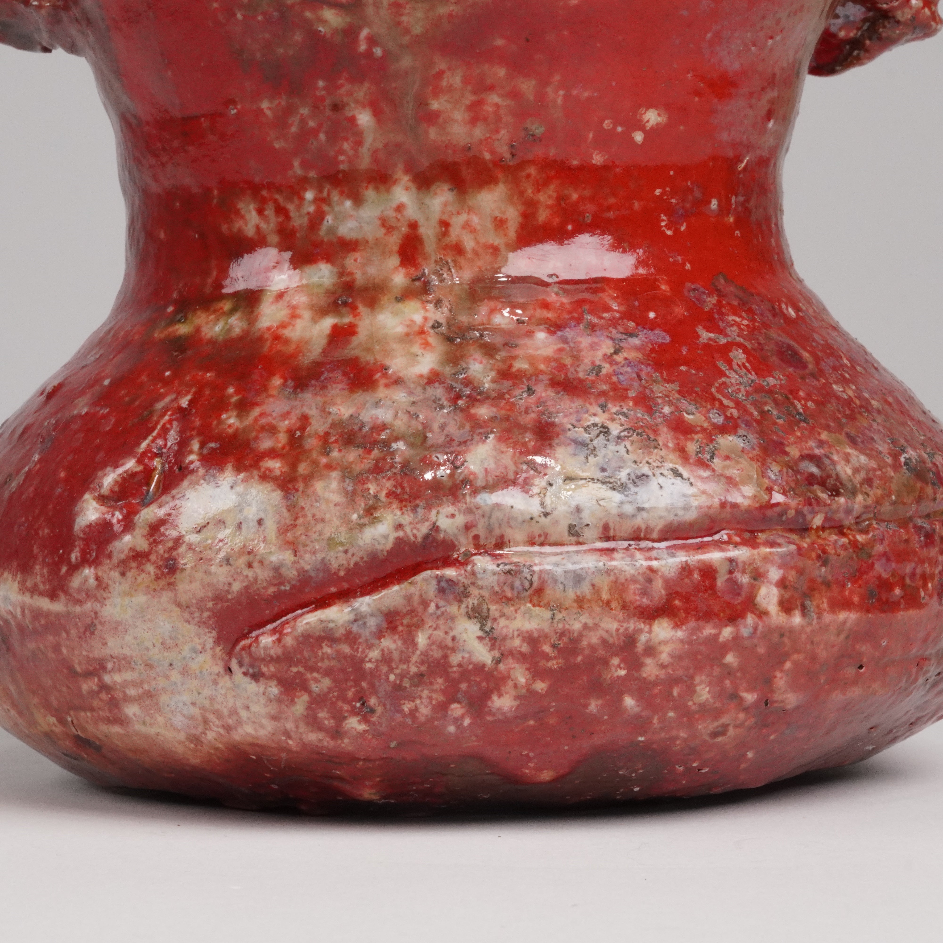 Flower Vase / Tanba Ware / Aka-Tanba Red / Handled