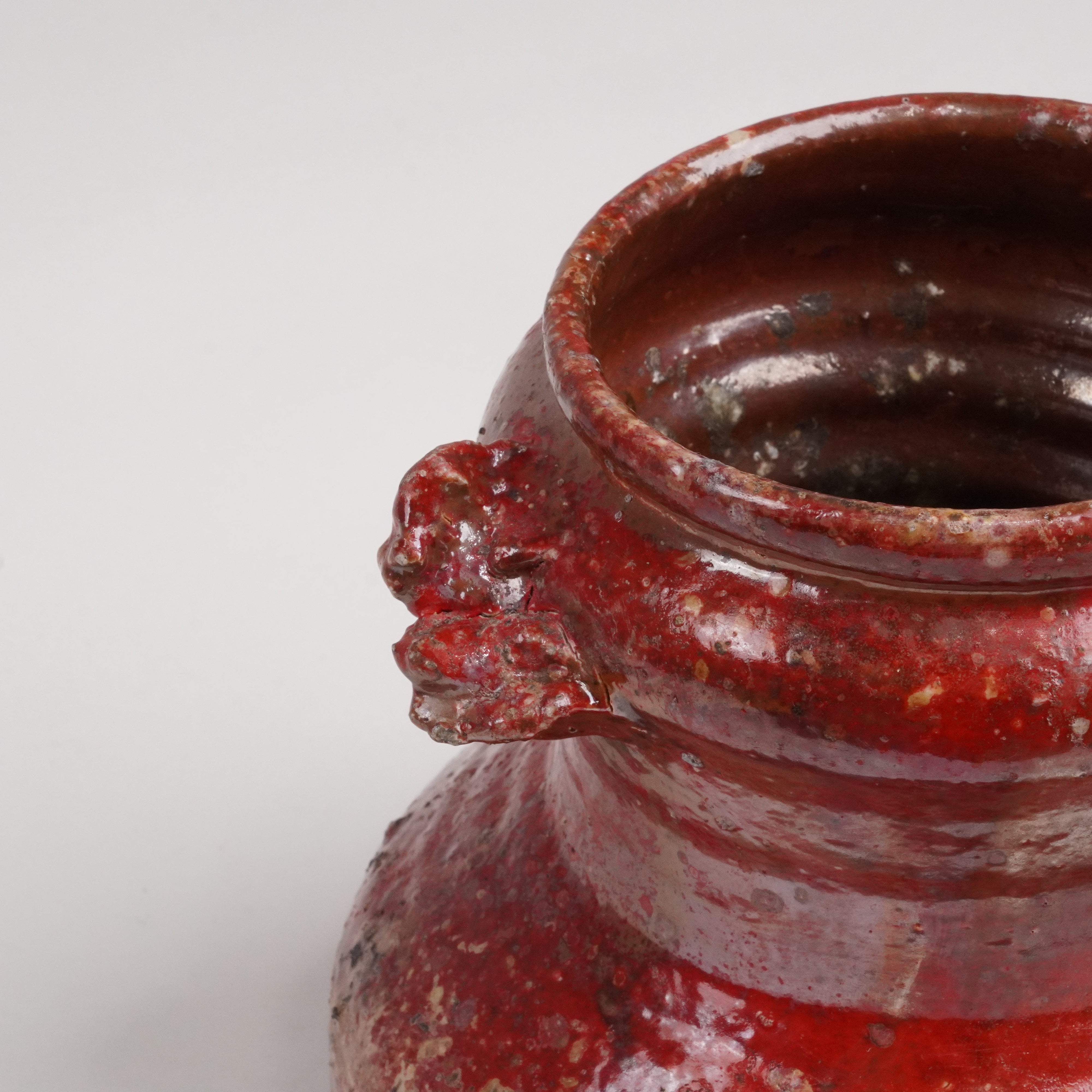 Flower Vase / Tanba Ware / Aka-Tanba Red / Handled