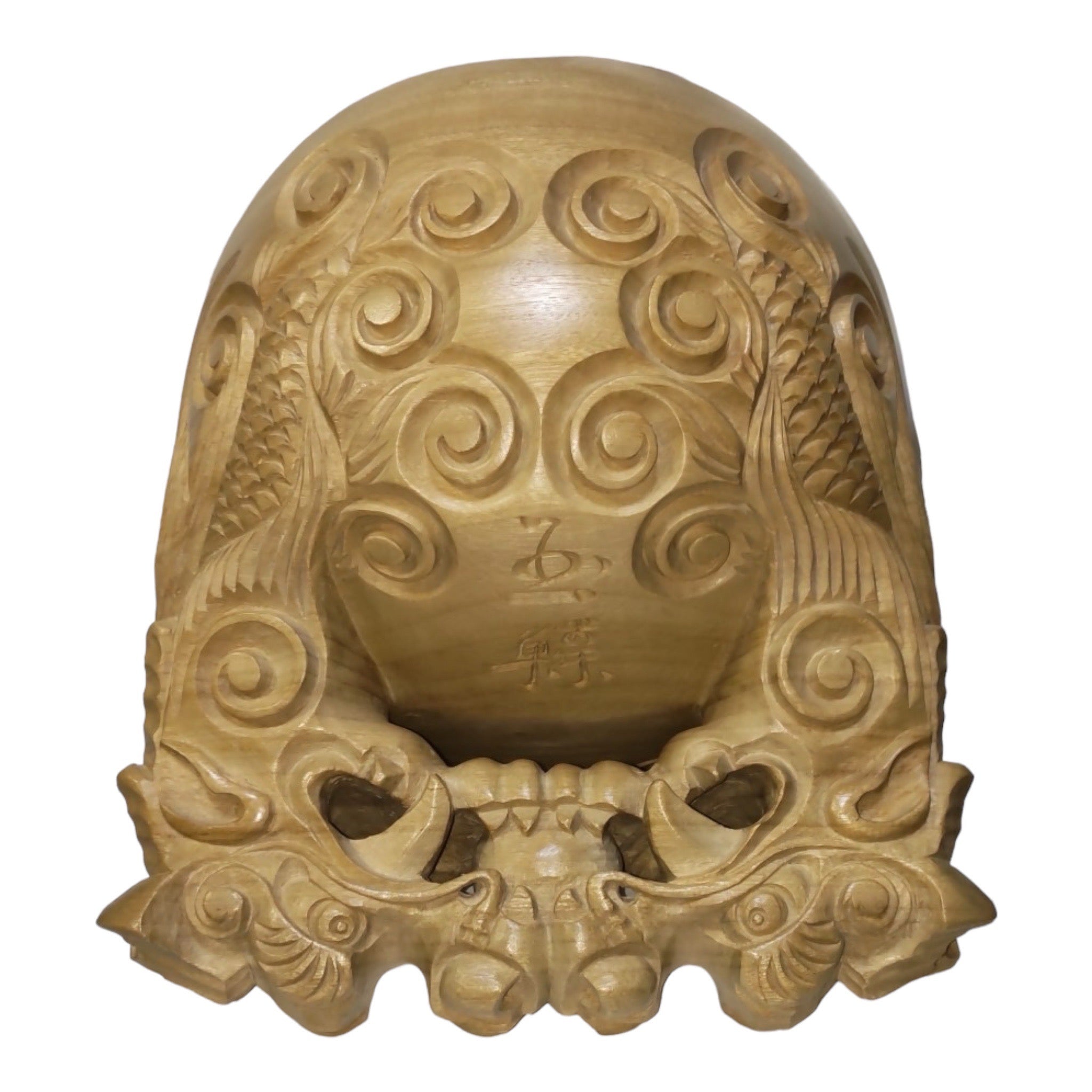 Tamburo in legno / intaglio del drago / grande