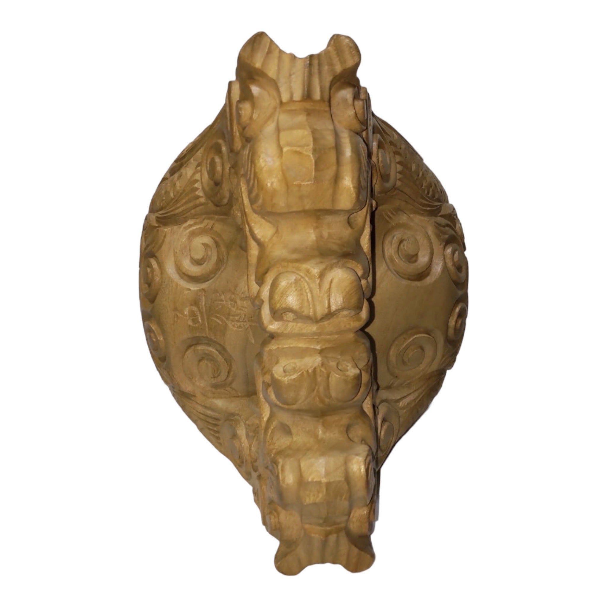 Tamburo in legno / intaglio del drago / piccolo