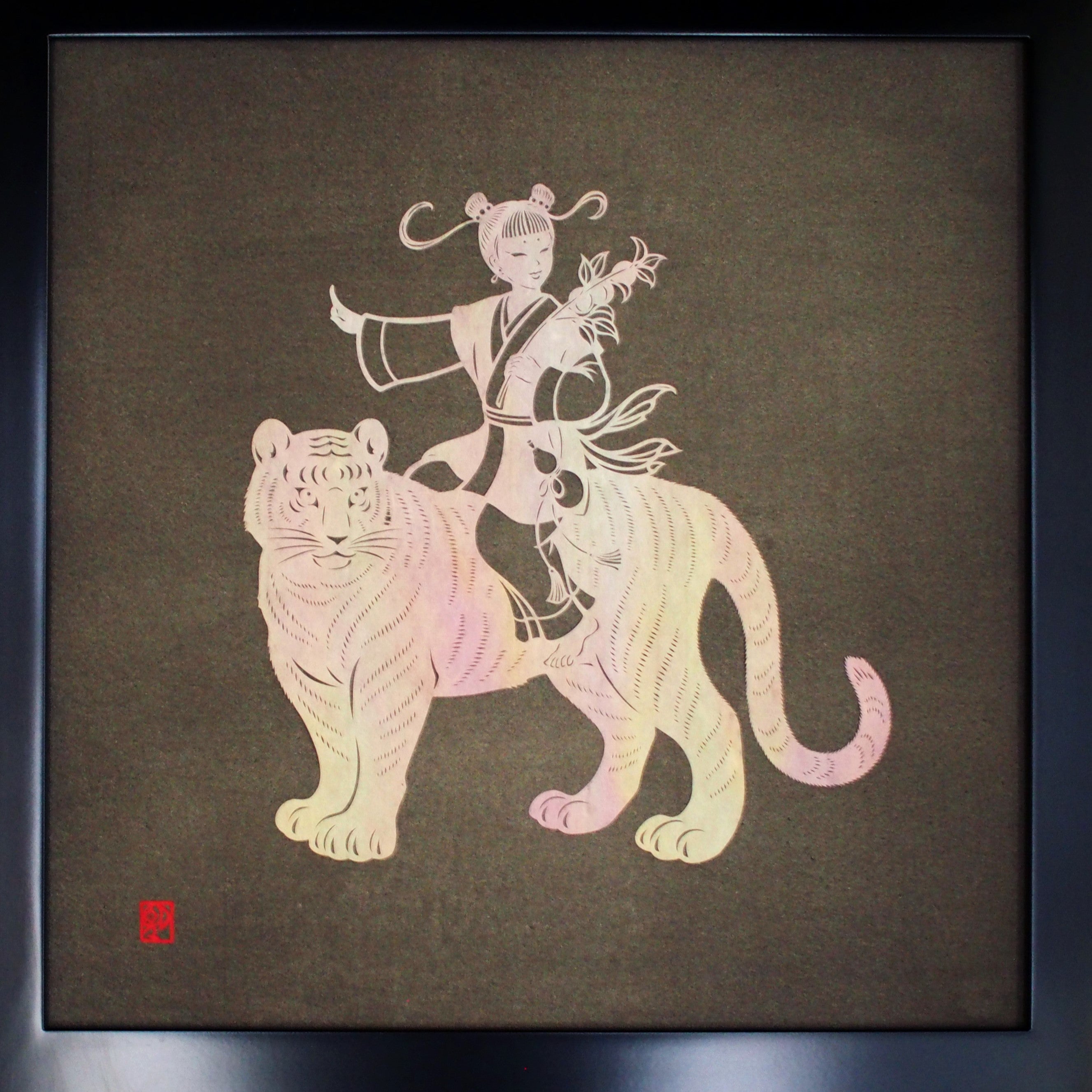 Kunstspeicherkunst / ein Kind, das mit einem Tiger fährt