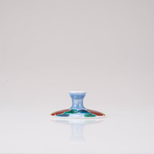 Kutani Japanese Postre Glass / Blue Camellia Sasanqua / Diagonal