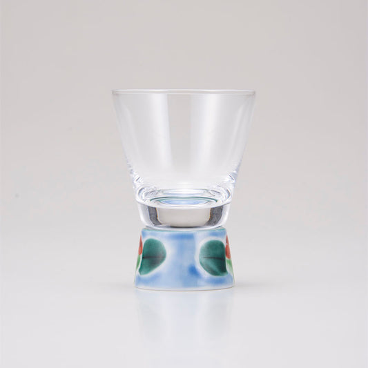 Kutani Japanese Show Glass / Blue Camellia Sasanqua