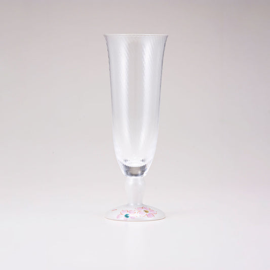 Kutani Japanese Beer Glass / Silver Cherry Blossom / Diagonal