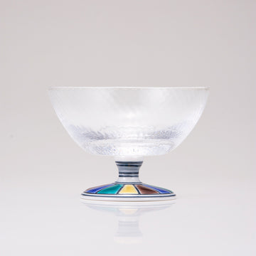 Kutani Japanese Postre Glass / colorido Patrón 1 / diagonal