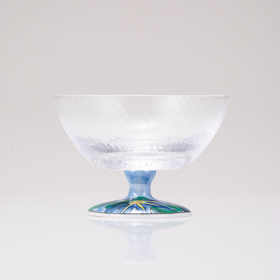 Kutani Japanese Dessert Verre / Clématis bleu / Diagonale