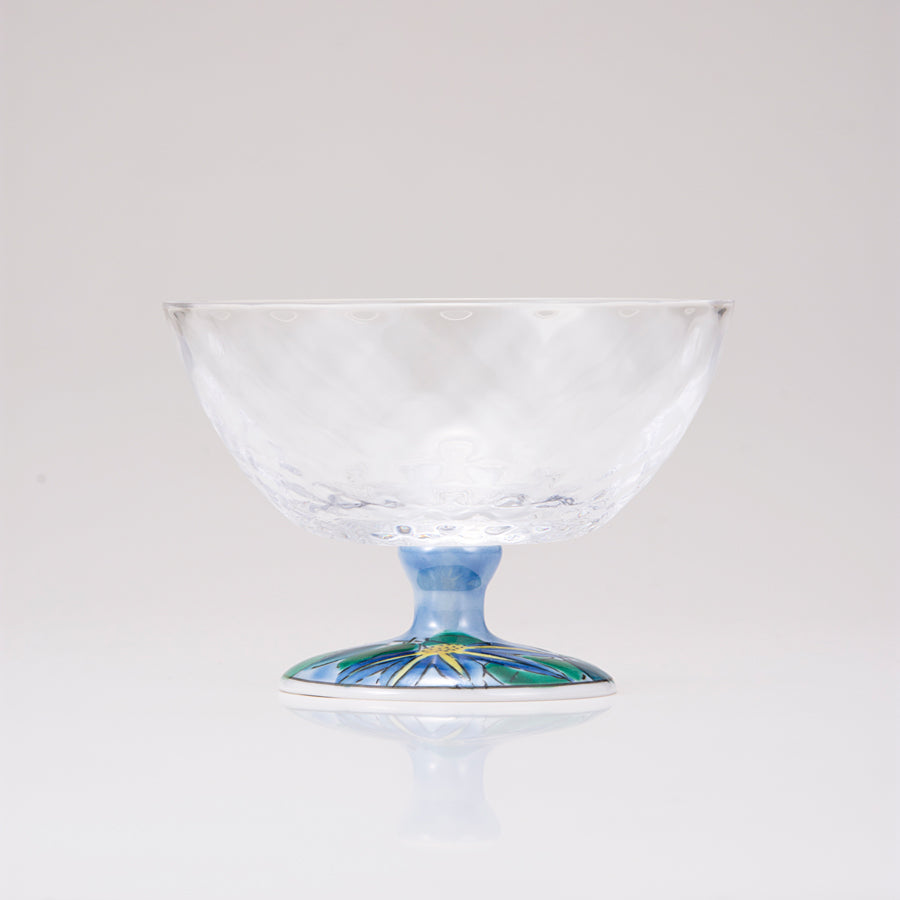 Kutani Japanese Dessert Verre / Clématis / plaid bleu