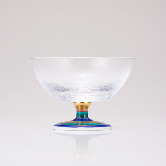 Kutani Japanese Dessert Glass / Blue Spinning Top / Diagonal