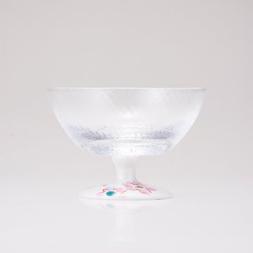 Kutani Japanese Dessert Glass / Silver Cherry Blossom / Diagonal