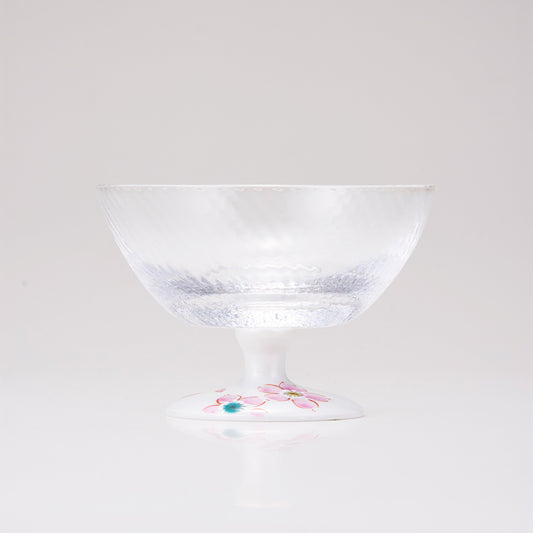 Kutani Japanese Postre Glass / Plate Cherry Blossom / Diagonal