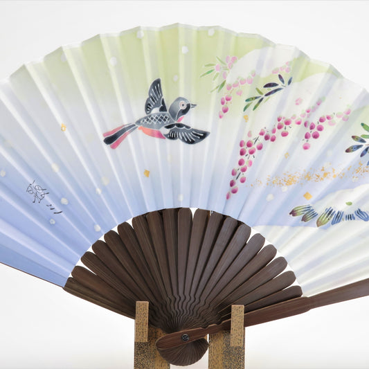 Kaga Yuzen giapponese Folding Fan / Nandina Domestica