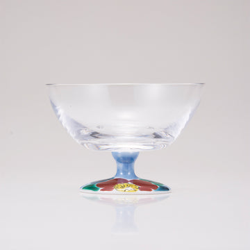 Kutani Japanese Postre Glass / Blue Camellia Sasanqua / Plain