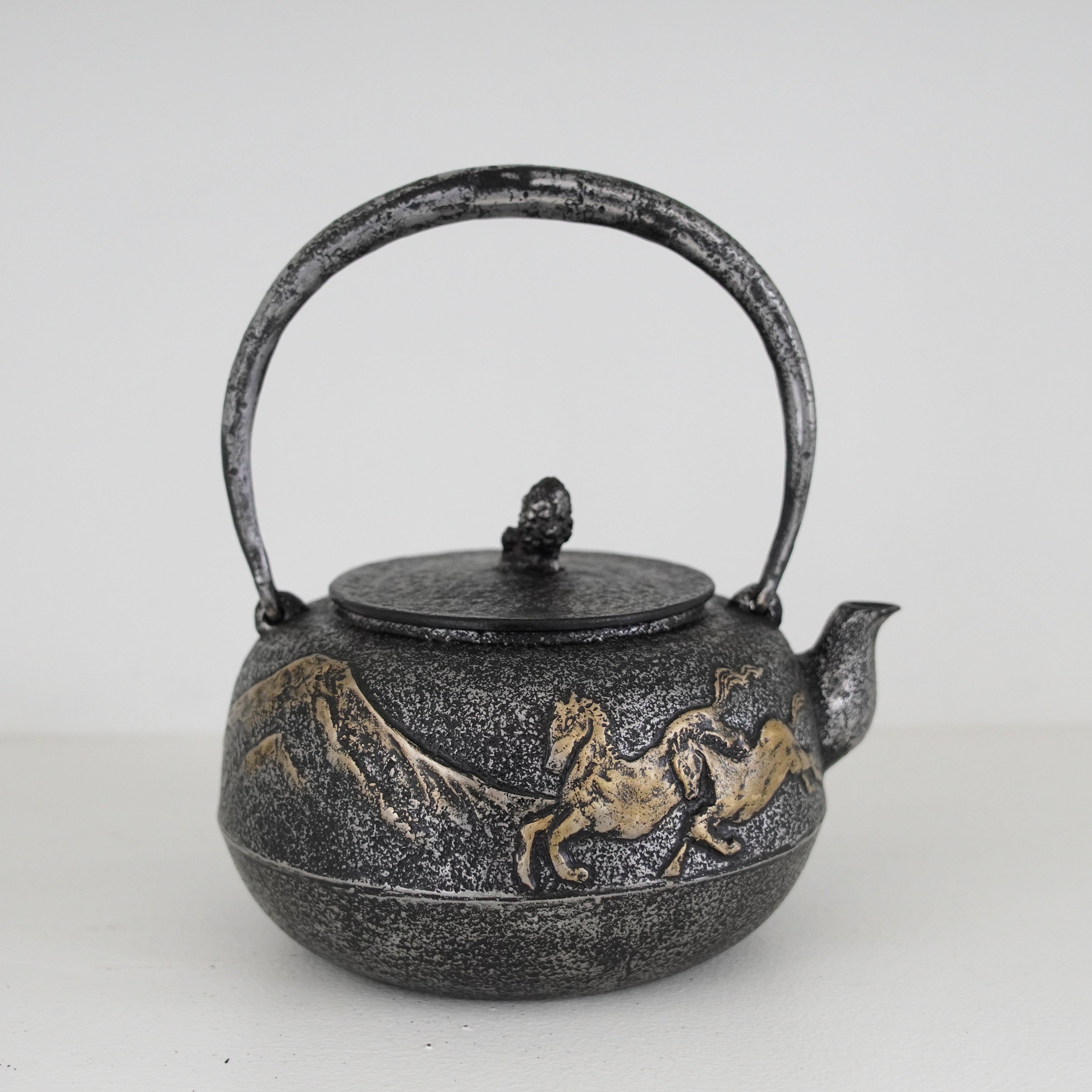 Iron Sand Kettle / Mt.Fuji & Horse / Flat Round Shape