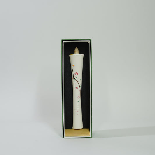 Vela pintada a mano con candelabro de bambú / 1 pieza / flor de cerezo / blanco