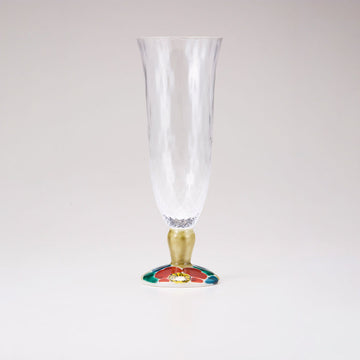 Kutani Japanese Bire Glass / Camellia Sasanqua / Plaid