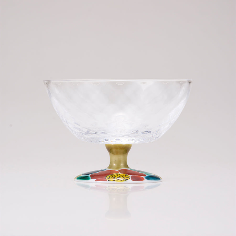 Kutani Japanese Dessert Verre / Camellia Sasanqua / Plaid