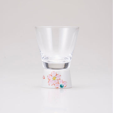 Kutani Japanese Shot Glass / Silver Cherry Blossom